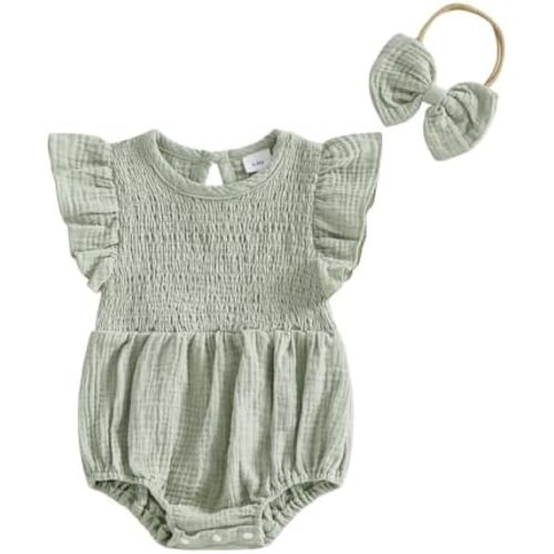 Kavousa Baby Girl Summer Outfit Newborn Girl Bubble Romper Short Sleeve Jumpsuit Cute Infant Spring Clothing