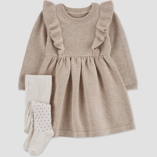 Carter's Just One You®️ Baby Girls' Cozy Heather Dress with Tights Set, Size: 3M