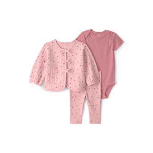 Baby Girls Bodysuit and Pants Set with Cardigan