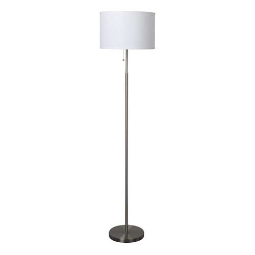 Silver Stick Floor Lamp with White Fabric Drum Shade, 62"