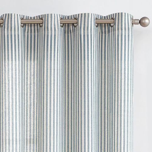 Vangao Linen Striped Curtains for Living Room Bedroom Farmhouse Tickingstripe Light Filtering Window Curtains Printed Drapes Grommet Top 2 Panels Blue W55 x L108