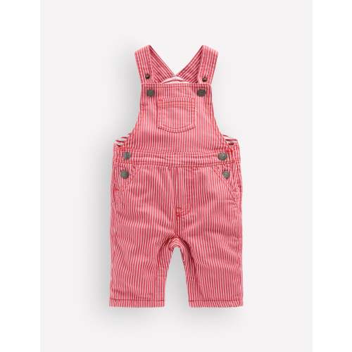 Woven Dungarees-Holly Berry Ticking Stripe