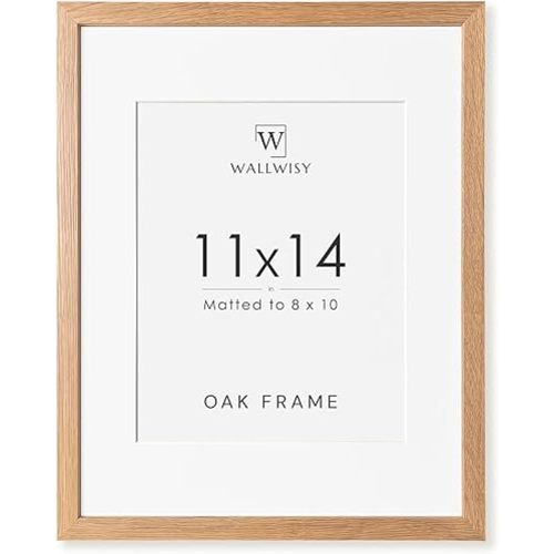 11x14 Picture Frame, Solid Oak 11x14 Photo Frame with Mat to 8x10, 14x11 Natural Oak Wood Frames for Wall, Set of 1