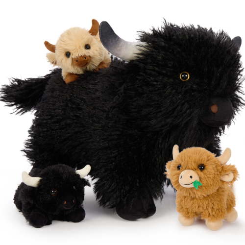 Muiteiur 4Pcs Highland Cow Stuffed Animal 21.6'' Giant Cow Plush with 3 Babies Inside