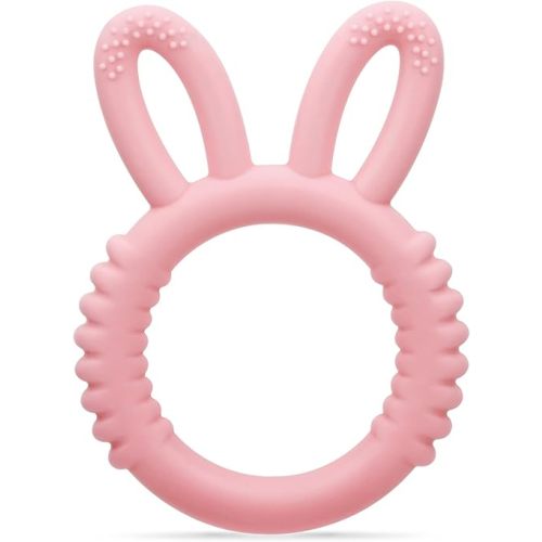 Silicone Babies Teethers Baby Teething Toys for Soothe Massage Sore Gums for 3-12 Months Infants, BPA Free, Easter Gifts for Boys and Girls, Ring Shape Rabbit Ear Design (Pink)