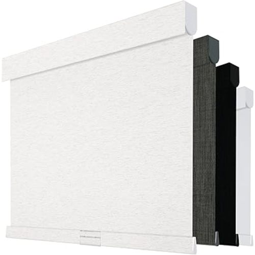 Boolegon Cordless Blackout Roller Shades for Windows, Free-Stop Linen Shades with Valance, Thermal Insulated Fabric, UV Protection Roller Blinds for Home, Office (Linen Beige, Custom Size)