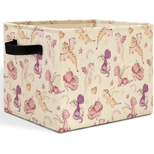 Cute Dragon Storage Bins Box with Handles, Dragon Nursery Decor, Purple Fantasy Dragons Laundry Basket Hamper Collapsible Clothes Toys Organizer for Kids Room Nursery Playroom