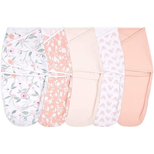 aden + anais Essentials Easy Swaddle Wrap Quick Change with Bottom Zipper, Snug Cotton Knit Baby Wrap Swaddle Blanket for Newborns, TOG 1.0, 5 Pack, Feminine Florals, 0-3 Months, Small/Medium