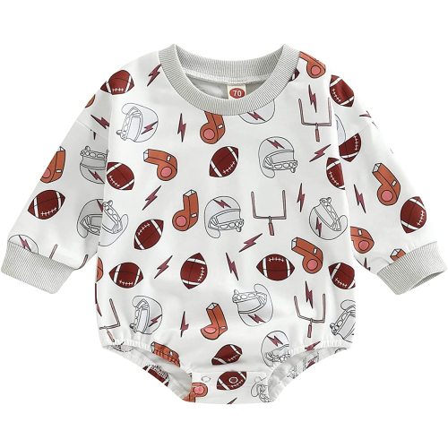 Xdftwdmgqe Infant Kids Baby Girl Boy Football Romper Long Sleeve Letter Print Bodysuit Sweatshirt Fall Winter Sweater Clothes