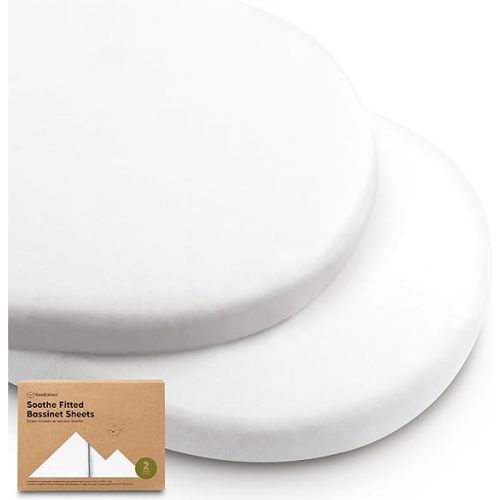 2-Pack Organic Baby Bassinet Sheets Boys, Girls - 100% Cotton Bassinet Mattress Sheets Compatible with Halo Bassinest Swivel Sleeper, Graco, Baby Delight, Universal Bassinet Fitted Sheets (Soft White)