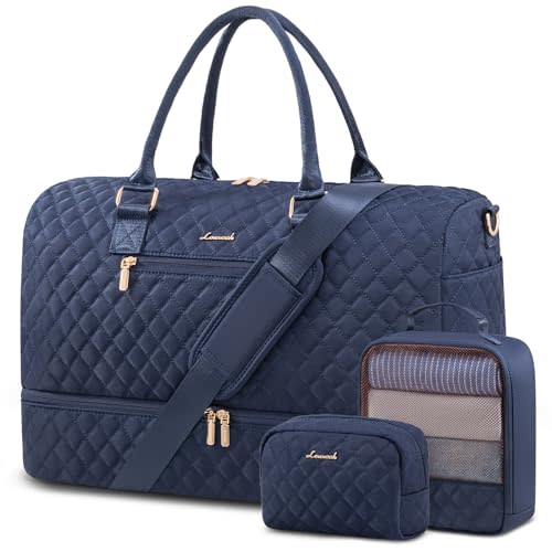 LOVEVOOK Travel Duffle Bag for Women, Weekender Overnight Bag with Shoe Compartment, Carry on Bag with Toiletry Bag, Gym Duffel Bag with Wet Pocket, Hospital Bags for Labor and Delivery 3 Pcs Set