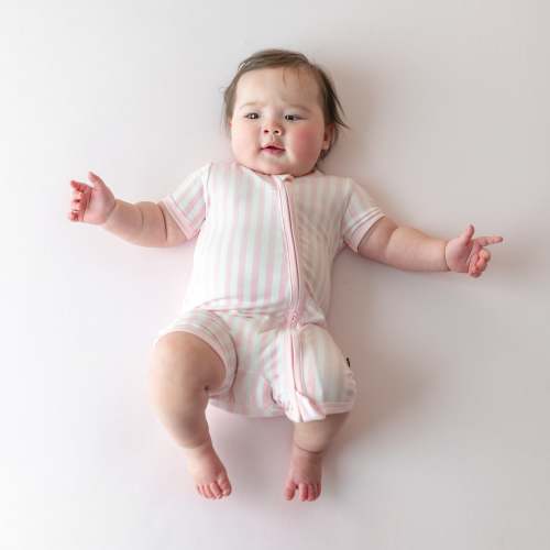 Zipper Shortall Romper in Small Sakura Stripe
