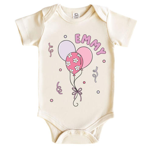 Personalized Pink Party Time Graphic Bodysuit & Kids Tee | Natural