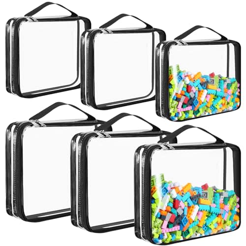 Sanwuta 6 Packs Toy Storage Bags, PVC Organizing Case Bags with Zipper, Waterproof Toy Container for Board Games, Building Blocks, Puzzles, Small Toys and Kids Books(Large, Small,Clear)