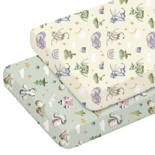 2 Pcs Watercolor Dragon Crib Sheet Set 52 x 28 x 8 Inches Baby Sheet Newborn Bedding Nursery Crib Sheets for Girl Boys Baby Gifts for Toddler Mattresses