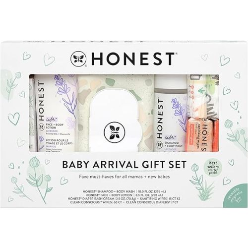 The Honest Company Baby Arrival Gift Set Newborn Essentials Welcome Box, Diapers Wipes Personal Care Diaper Rash Cream