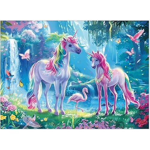 200Pcs Jigsaw Puzzle, Unicorn Rainbow Family Game for Kids Teen