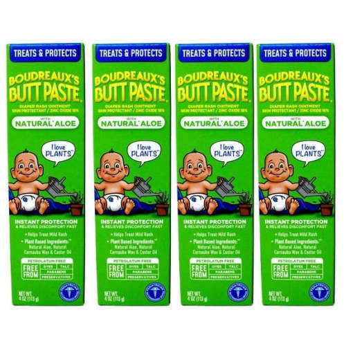 4 Pack - Boudreaux's Butt Paste with Natural* Aloe Diaper Rash Cream, Ointment for Baby, 4 oz Tube