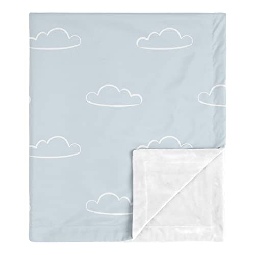 Sweet Jojo Designs Blue Clouds Boy Blanket Receiving Security Swaddle for Newborn Toddler Nursery Car Seat Stroller Soft Minky - Slate White Cloud Sky for Vintage Airplane Aviator Aviation Collection