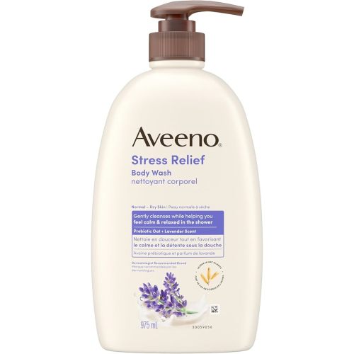 Aveeno Stress Relief Body Wash, Lavender, Chamomile, Ylang Ylang Oil, Oat, Skin Cleanser, 975mL