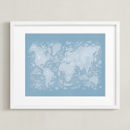 Sea Life World Map Limited Edition Nursery Art Print by Jessie Steury