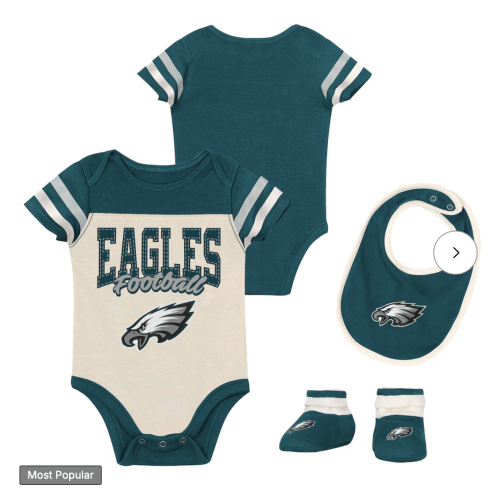 Philadelphia Eagles Outerstuff Infant & Newborn Up One Three-Piece Bodysuit, Bib & Booties Set