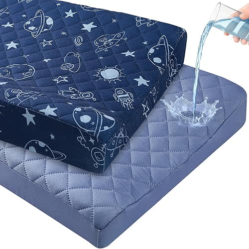 FIOBEE Changing Pad Cover Waterproof 2 Pack Quilted Diaper Change Table Sheets Breathable & Ultra Soft for Newborn Baby Boys Girls Fitted Changer Pads 32"x 16", Navy Blue