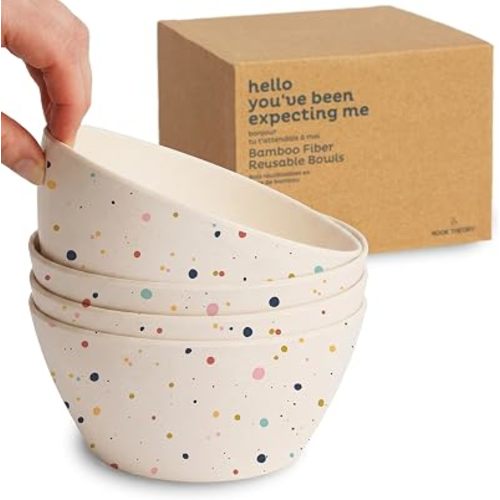 Nook Theory 4 Pack Bamboo Bowls - 22 Oz Reusable Bowl, Dishwasher Safe - Not Microwavable Bamboo Dishes (Pop)