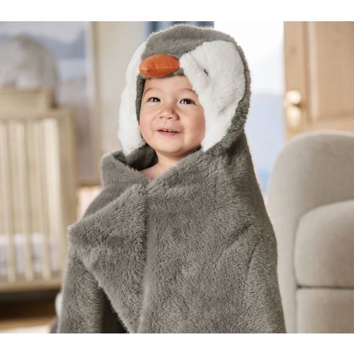 Faux Fur Animal Baby Hooded Towel - Penguin