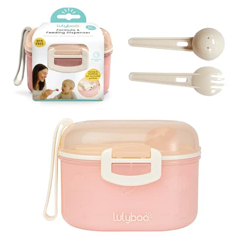 Lulyboo Baby Formula Milk Powder Container - Travel-Friendly, Airtight Storage with Scoop & Spork, Compact BPA-Free, Easy-to-Clean Portable Baby Feeding Accessories (Pink)