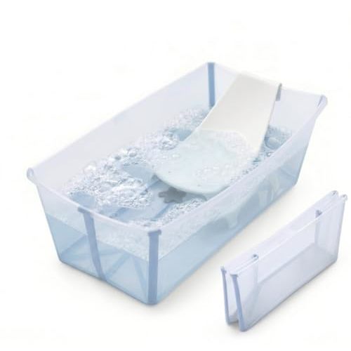 Stokke Flexi Bath Bundle, Ocean Blue - Foldable Baby Bathtub + Newborn Support - Durable & Easy to Store - Convenient to Use at Home or Traveling - Best for Newborns & Babies Up to 48 Months
