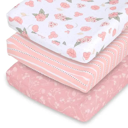 The Peanutshell Baby Girl Changing Pad Covers Set of 3 - Ultra Soft Baby Cover - Fits Standard Changing Table Pads, Durable, Machine Washable Sheets - Wildest Dreams