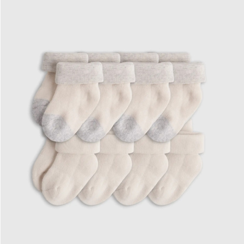 Organic Cotton Fold Over Socks 8-Pack - Baby in White/Grey