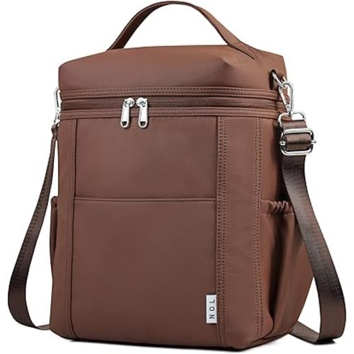 NOL Natural Organic Lifestyle Insulated Lunch Bags for Women Cooler Bag Lightweight Nylon Waterproof Lunch Box For Work (Coffee, Large)