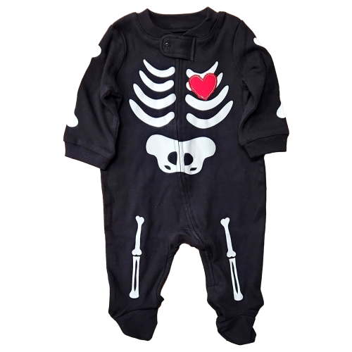 Infant Boys Halloween Sleeper Black Red Heart Skeleton Sleep & Play 0-3m
