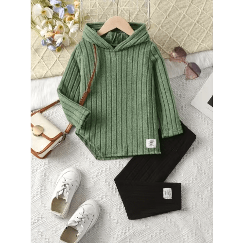 girls 2pcs set 2 color contrast irregular hooded top long - Temu Canada