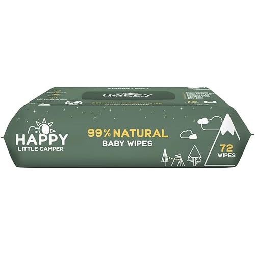 Happy Little Camper Natural Baby Wipes Unscented - Hypoallergenic & Chlorine-Free Wet Wipes with Aloe Vera, Chamomile and Pomegranate Extract - Gentle on Sensitive Skin - 72 Count