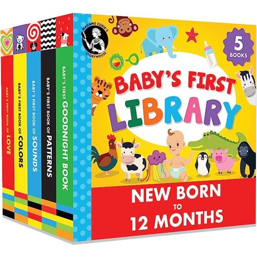Madame Curie’s Baby's First Library Set of 5 | Baby Toys, for 0-3-6 Months, 0 to 1 Year Old, Toddler Board Books | Baby Shower, Birthday Gift Ideas for Newborn Girl & Boy, Infant Toys