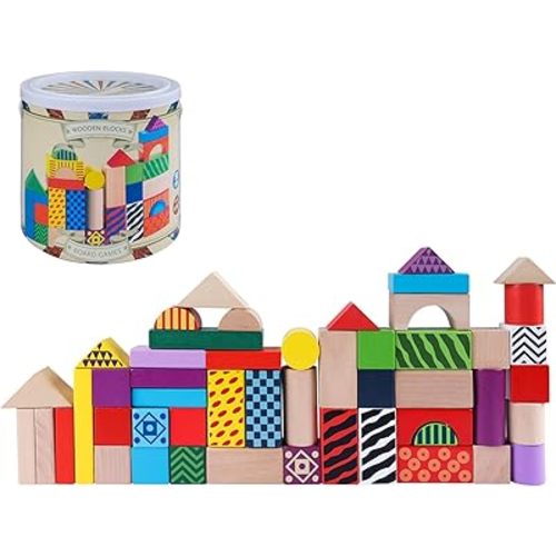Wooden Building Blocks for Toddlers, 50 Pcs