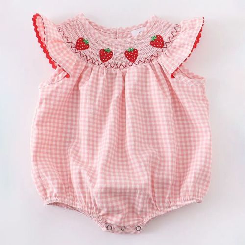 Baby Girls Strawberry Plaid Smocked Romper – The Rocking Horse Co.