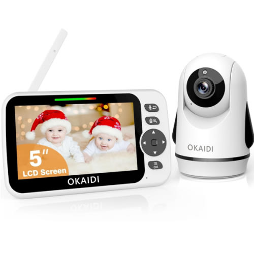 Video Baby Monitor with Camera and Audio, 5" Display Baby Monitor No WiFi, 30H Battery and 1000ft Range, Remote Pan-Tilt-Zoom Baby Camera, Night Vision, 2-Way Talk, ECO, Temperature, Lullaby