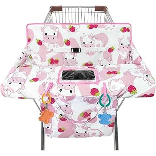 Shopping Cart Cover for Baby,2-in-1 High Chair Cover Soft,Portable, and Machine Washable,Comfortable Cotton Seat Pad with Safety Harness and Portable Cloth Bag,Fits All Supermarkets and Restaurants