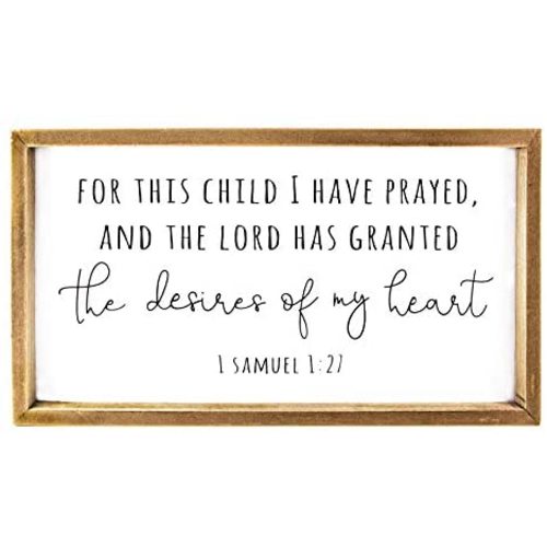Vilight Wood Nursery Wall Decor for Girl and Boy - New Mom Gifts Framed Rustic Signs for Kids - For This Child, I Have Prayed - 16x8.6 Inches