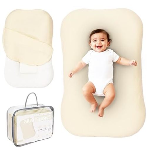 Aila + Aiden Baby Lounger | Organic Cotton Infant Lounger | Adjustable & Portable Floor Lounger |Supervised Use | Soft, Breathable, Washable Cover - Snuggle Collection - (Cream)