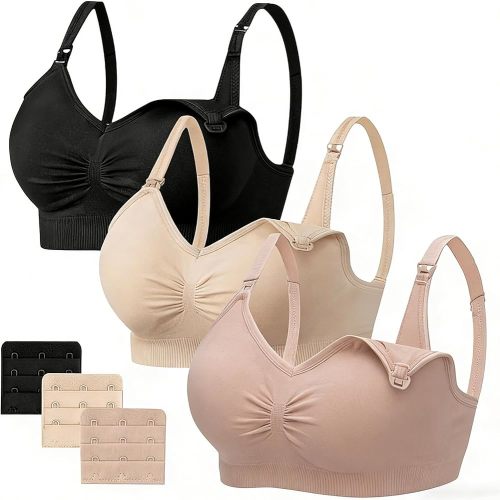 habibee Women's Nursing Bra Seamless Sleep Breastfeeding Maternity Bra with Remove Bra Pads Extenders 3 Pack