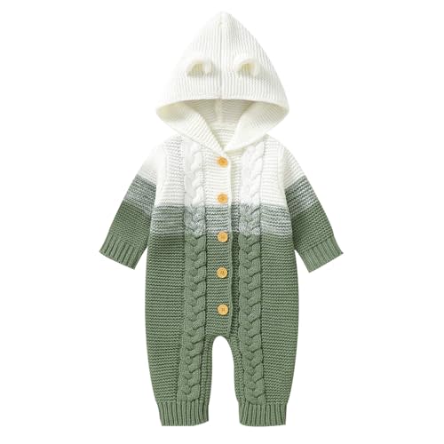 OBEEII Baby Girl Boy Sweater Romper Knitted Overall Hooded Jumpsuit Cute Warm Clothes
