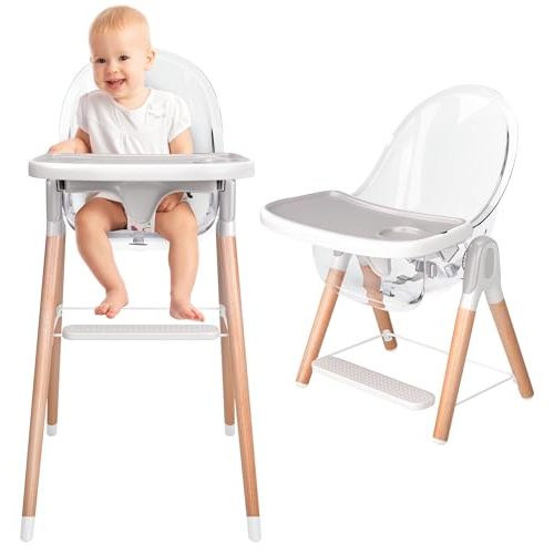 Children Of Design Classic Non-Reclinable 6 in 1 Baby High Chair for Babies and Toddlers, Modern Safe & Compact wooden Highchair, Easy to Clean, Removable Tray, Easy to Assemble