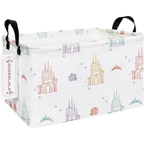 Rectangular Collapsible Laundry Basket with Side Handles, Rose Castle