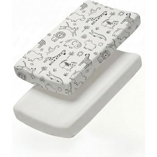 Changing Pad Cover - Pack of 2 Soft Unisex Diaper Change Microfiber Table Sheets - Fits 32"x16" Contoured Pad - Changing Pad Cover for Baby Boys & Girls - Snug, Machine Washable - Oeko-Tex, Zoo Sketch