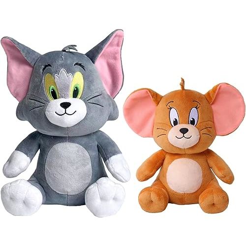 Classic Cartoon Cat and Mouse Plush Toy Set - 11.8in Cat & 7.8in Mouse Stuffed Animals, Cute Cartoon Plushies for Birthday Party Decorations, Gifts, and Home Decor